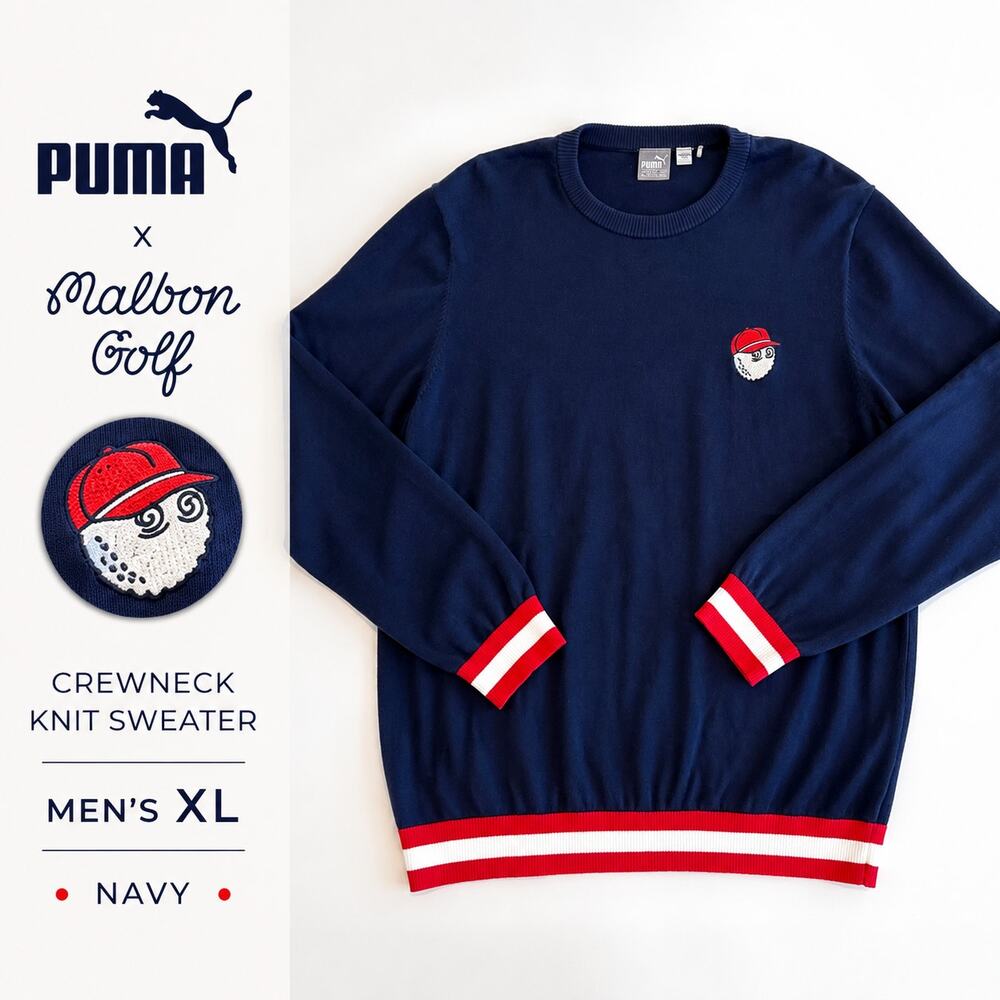 PUMA x Malbon Golf Crewneck Knit Sweater Navy Men’s XL Embroidered Logo - XL